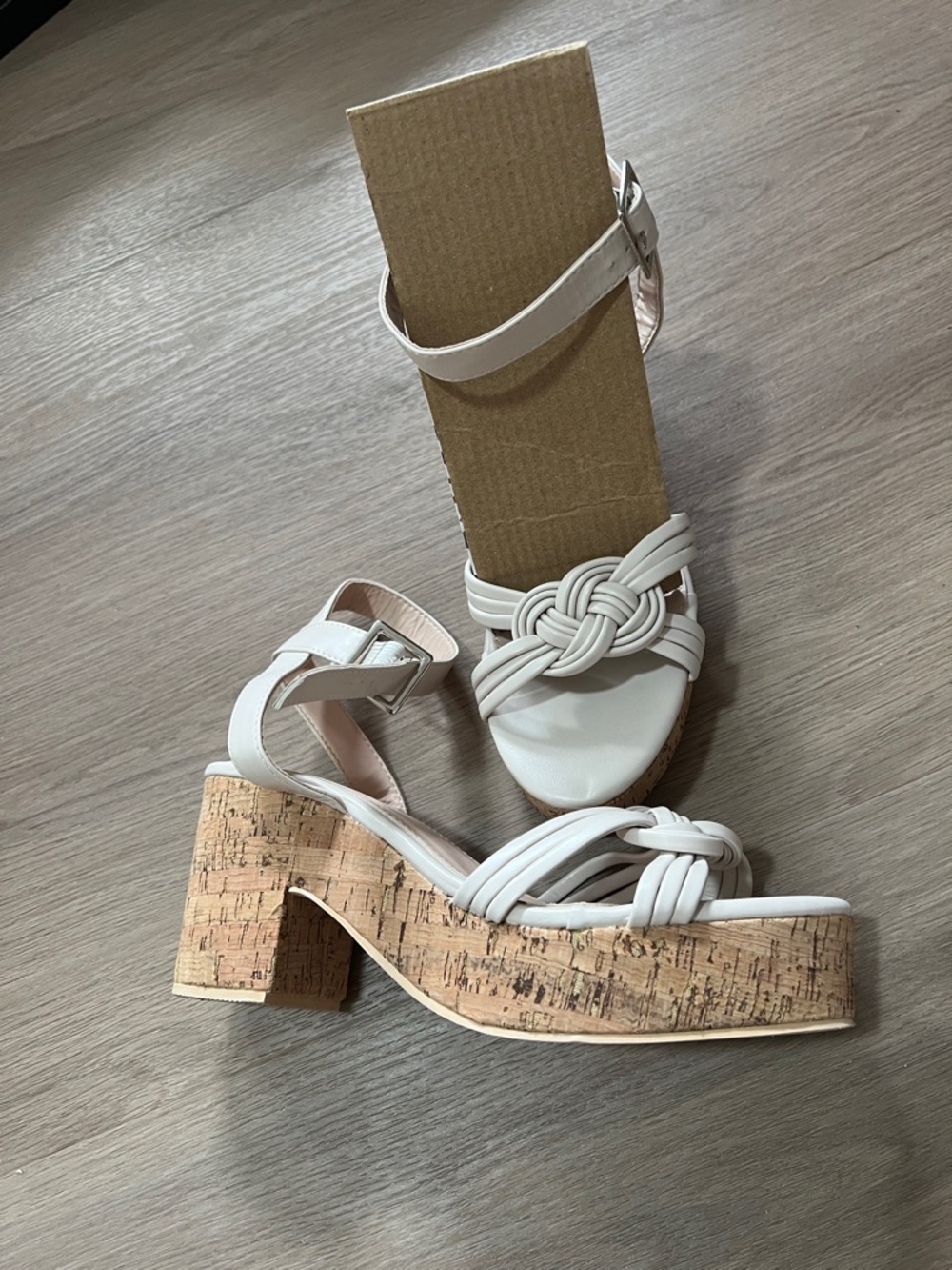 Yoki White Woven Knot Cork Platform Sandals